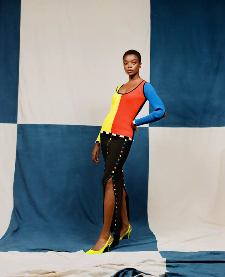 Christopher John Rogers SS21 Color-block Ribbed-knit Sweater