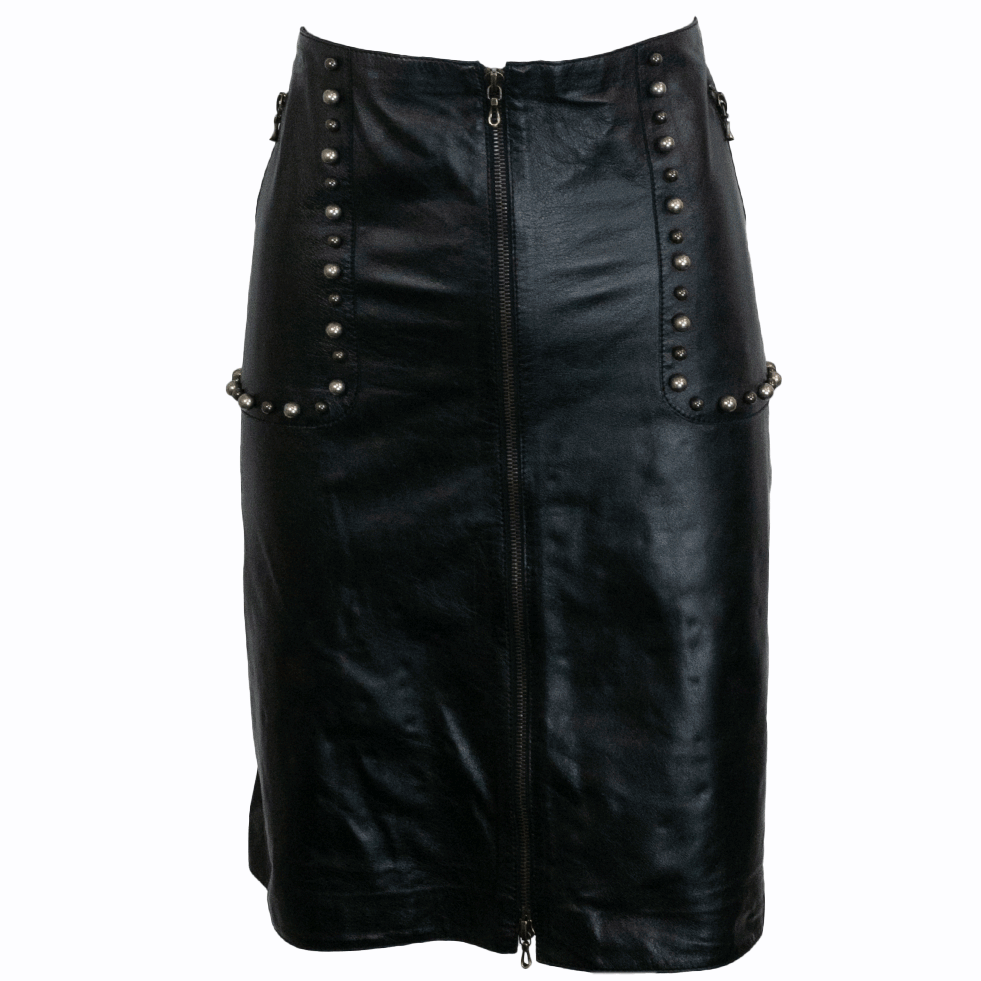 front view of Lanvin Black Leather Embellished Skirt