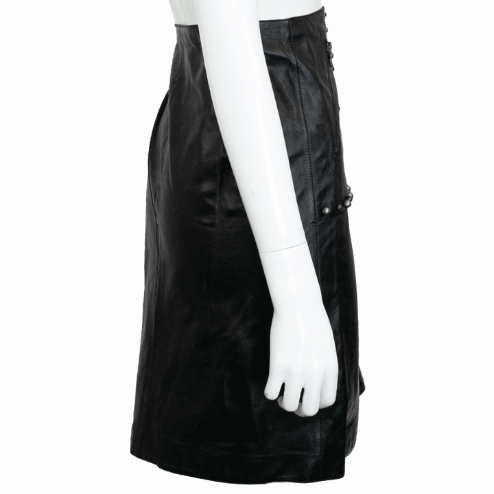 side view of Lanvin Black Leather Embellished Skirt