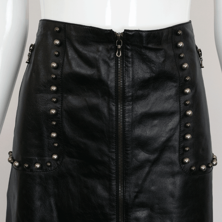 Lanvin Black Leather Embellished Skirt