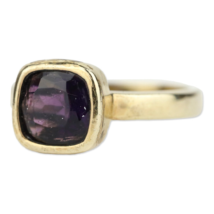 925 Gold-Tone Purple Square Faceted Stone Ring