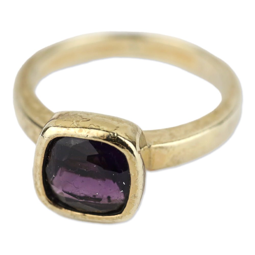 925 Gold-Tone Purple Square Faceted Stone Ring