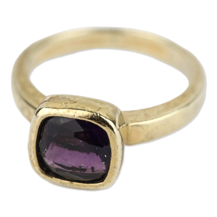 925 Gold-Tone Purple Square Faceted Stone Ring