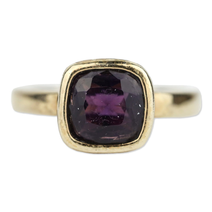 925 Gold-Tone Purple Square Faceted Stone Ring