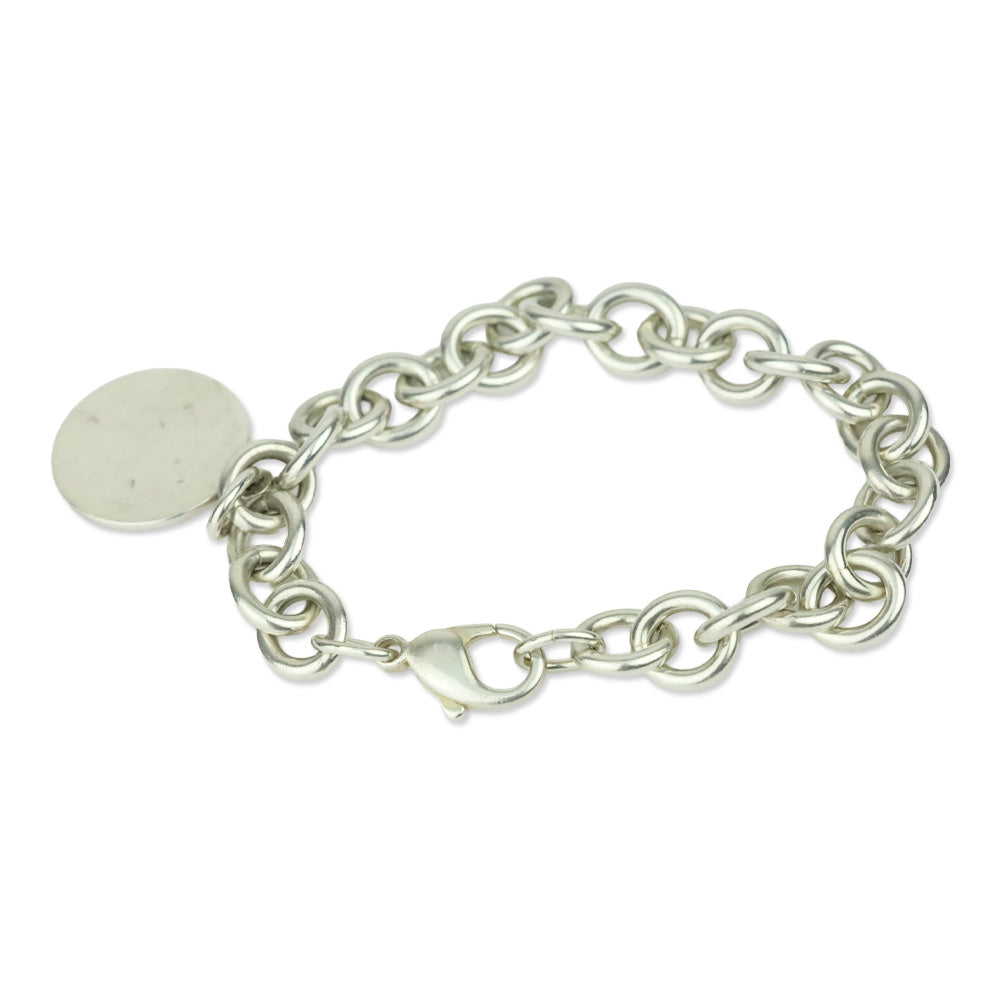 925 Sterling Silver Chain Link Tag Charm Bracelet