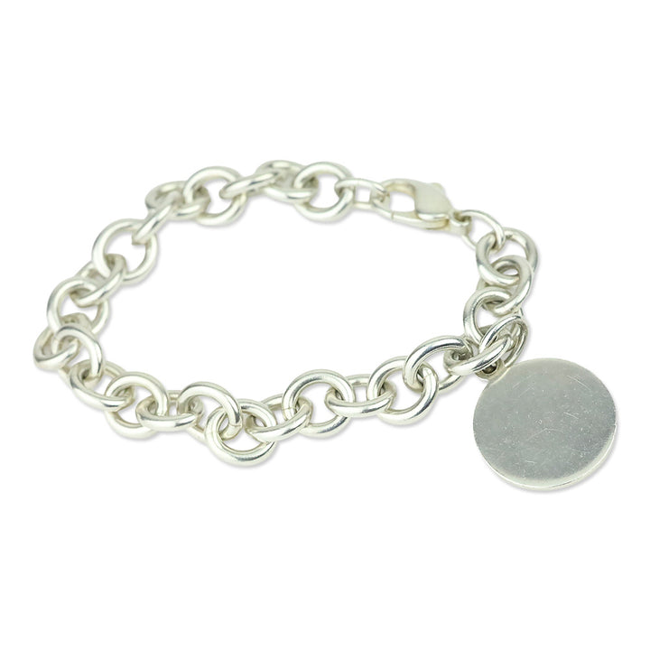 925 Sterling Silver Chain Link Tag Charm Bracelet