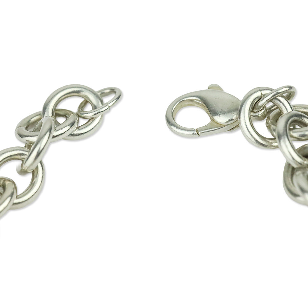 925 Sterling Silver Chain Link Tag Charm Bracelet