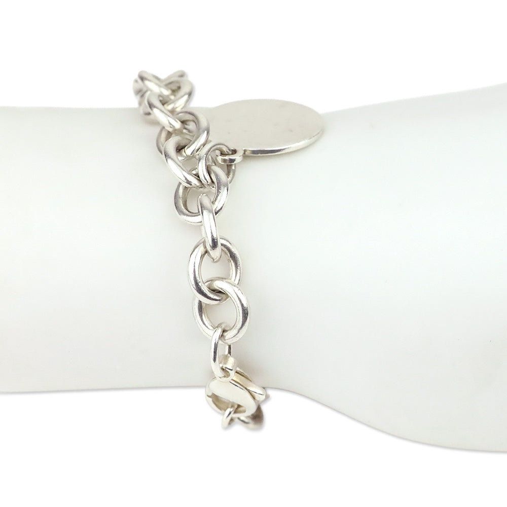 925 Sterling Silver Chain Link Tag Charm Bracelet