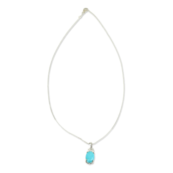 925 Sterling Silver Tiered Diamond and Premium Sleeping Beauty Turquoise Oval Pendant Necklace
