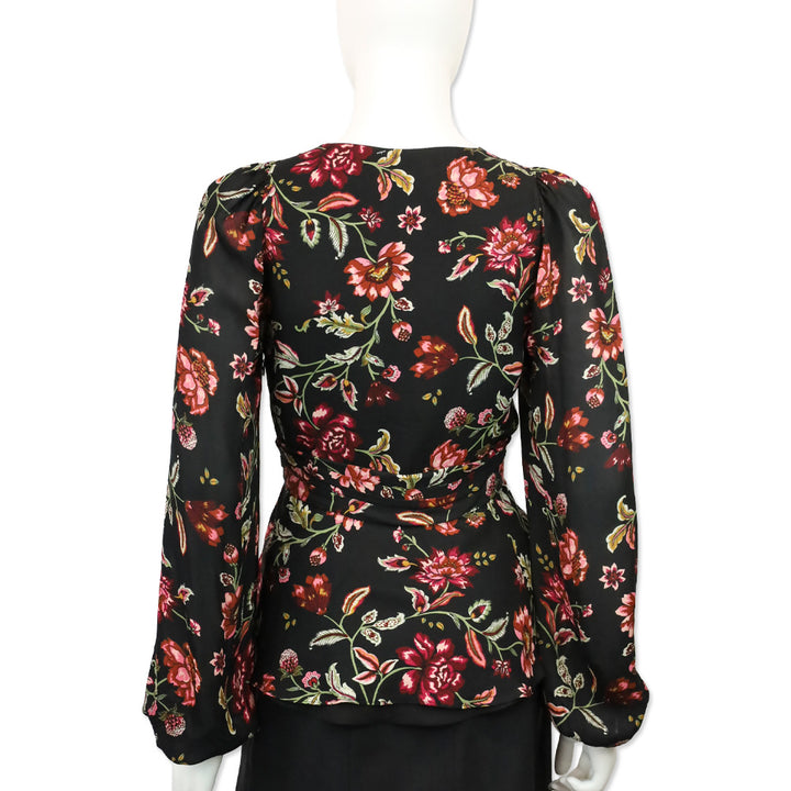 A.L.C. Logan Black Floral Twist Knot Silk Blouse