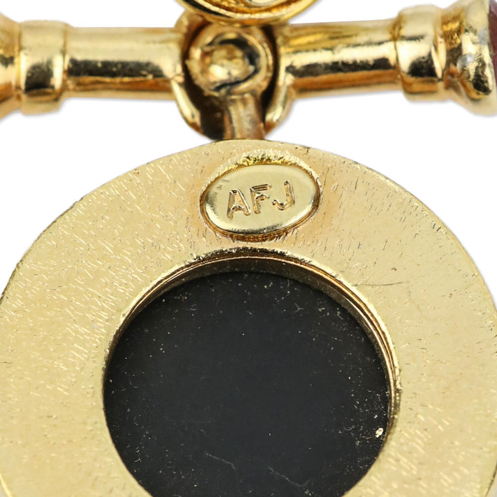 AFJ Gold-tone Black Engraved Face Circle Brooch Pin
