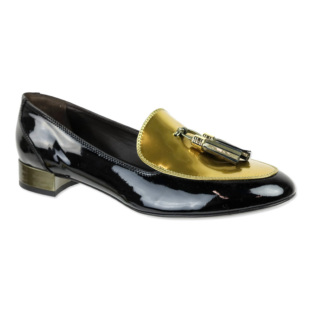 AGL Black/Gold Patent Leather Tassel Loafer