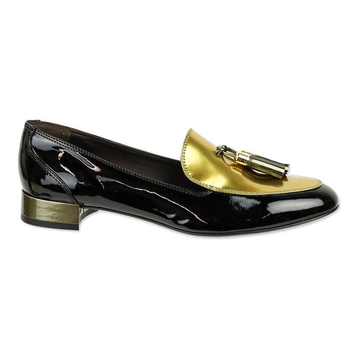 AGL Black/Gold Patent Leather Tassel Loafer