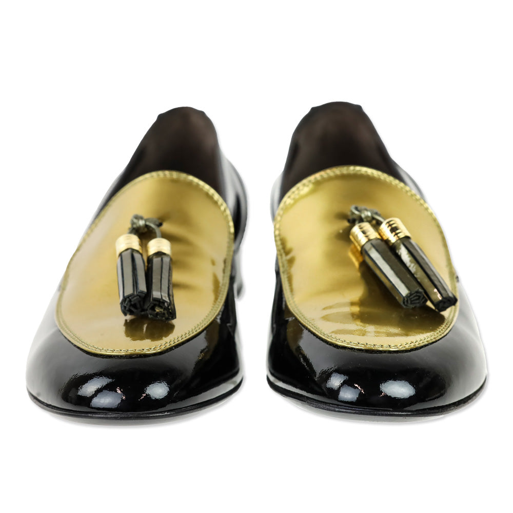 AGL Black/Gold Patent Leather Tassel Loafer