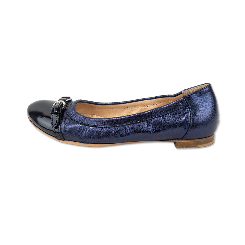 AGL Blue Leather Round Toe Ballet Flats