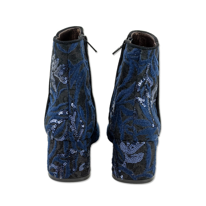 AGL Navy Embroidered Sequin Black Lace Boots