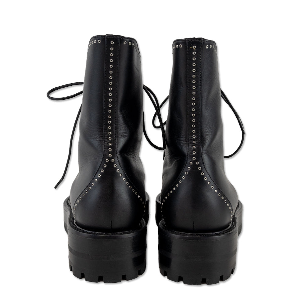 ALAÏA Black Leather Micro Oeillets Combat Boots