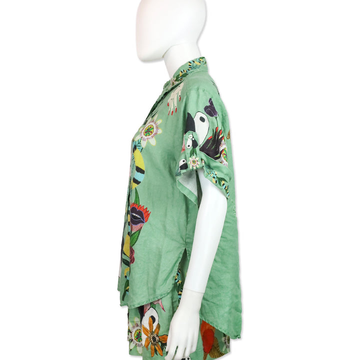ALÉMAIS Jade Green Meagan Linen Floral Print Shirt