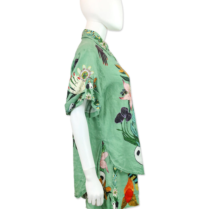 ALÉMAIS Jade Green Meagan Linen Floral Print Shirt