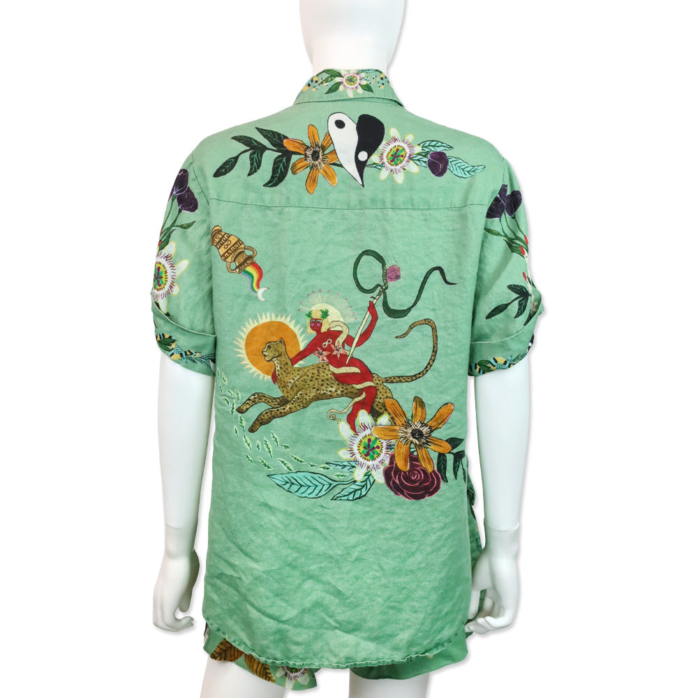 ALÉMAIS Jade Green Meagan Linen Floral Print Shirt