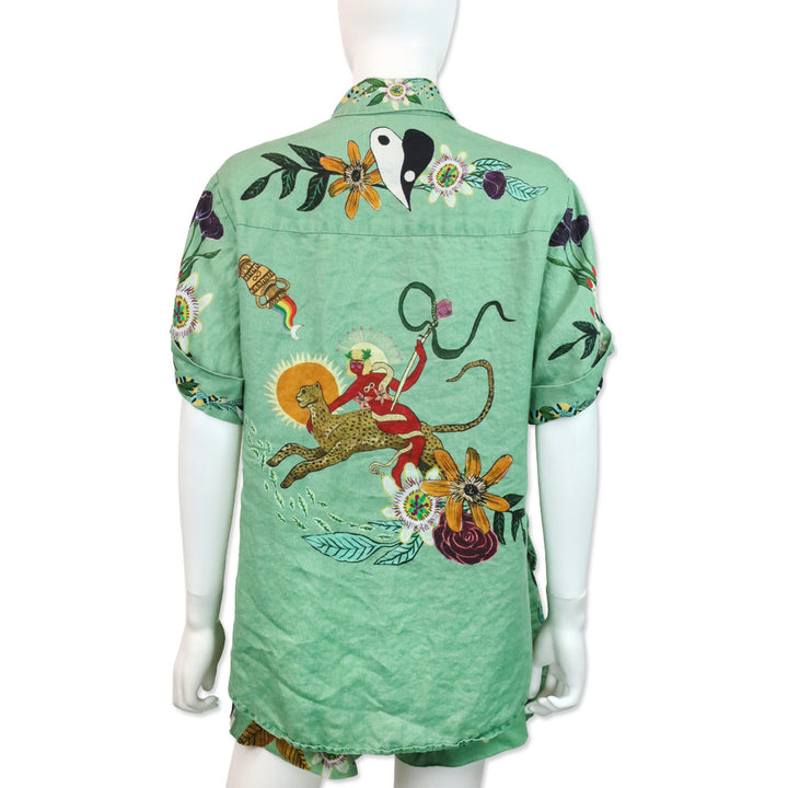 ALÉMAIS Jade Green Meagan Linen Floral Print Shirt