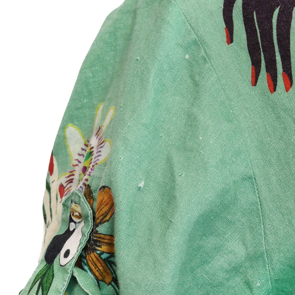 ALÉMAIS Jade Green Meagan Linen Floral Print Shirt