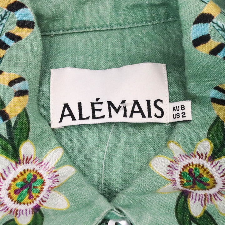 ALÉMAIS Jade Green Meagan Linen Floral Print Shirt