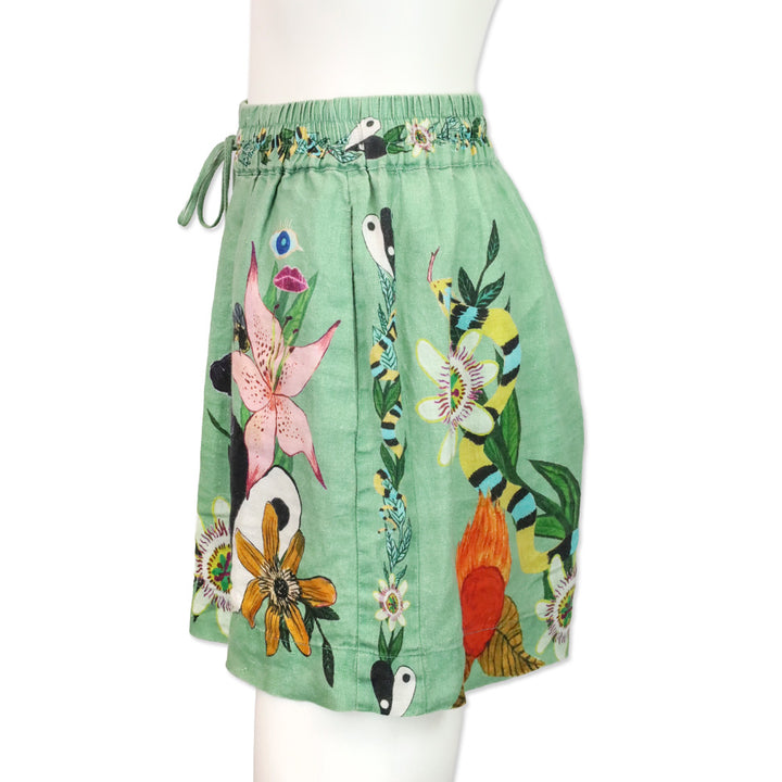 ALÉMAIS Jade Green Meagan Linen Floral Print Shorts