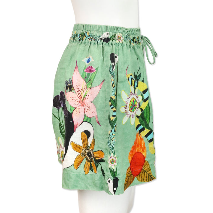 ALÉMAIS Jade Green Meagan Linen Floral Print Shorts
