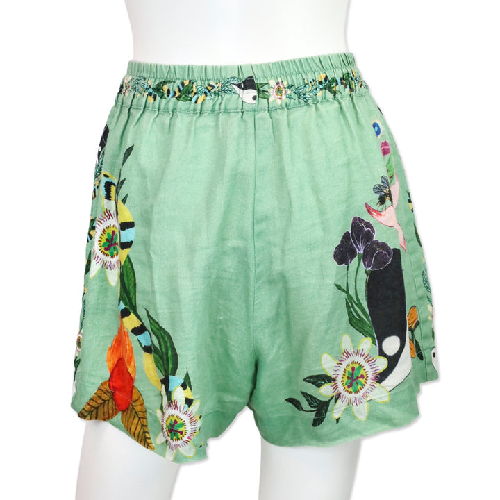 ALÉMAIS Jade Green Meagan Linen Floral Print Shorts