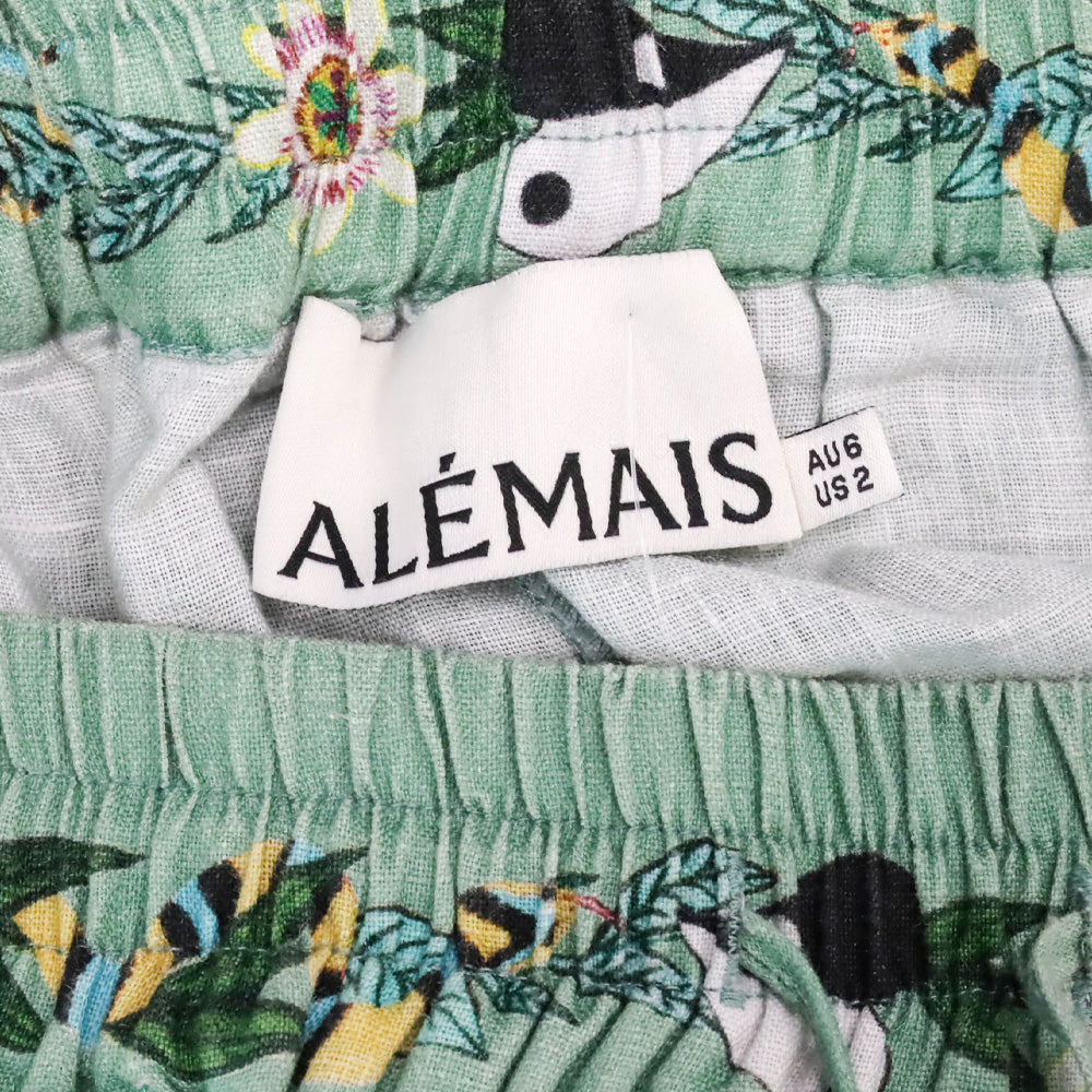 ALÉMAIS Jade Green Meagan Linen Floral Print Shorts