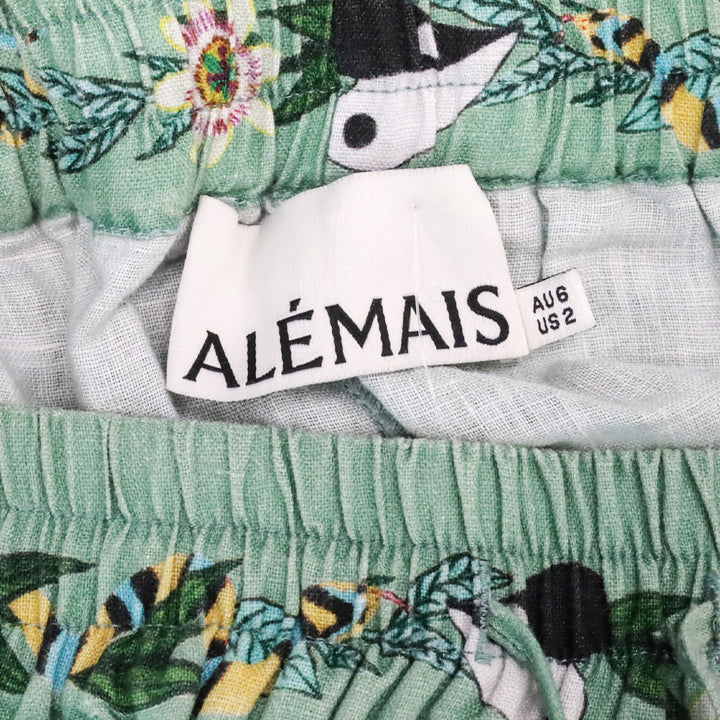 ALÉMAIS Jade Green Meagan Linen Floral Print Shorts