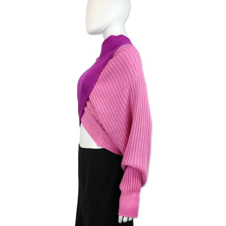 AMUR Pink Fuchsia Wool Rib Knit Milena Cropped Sweater