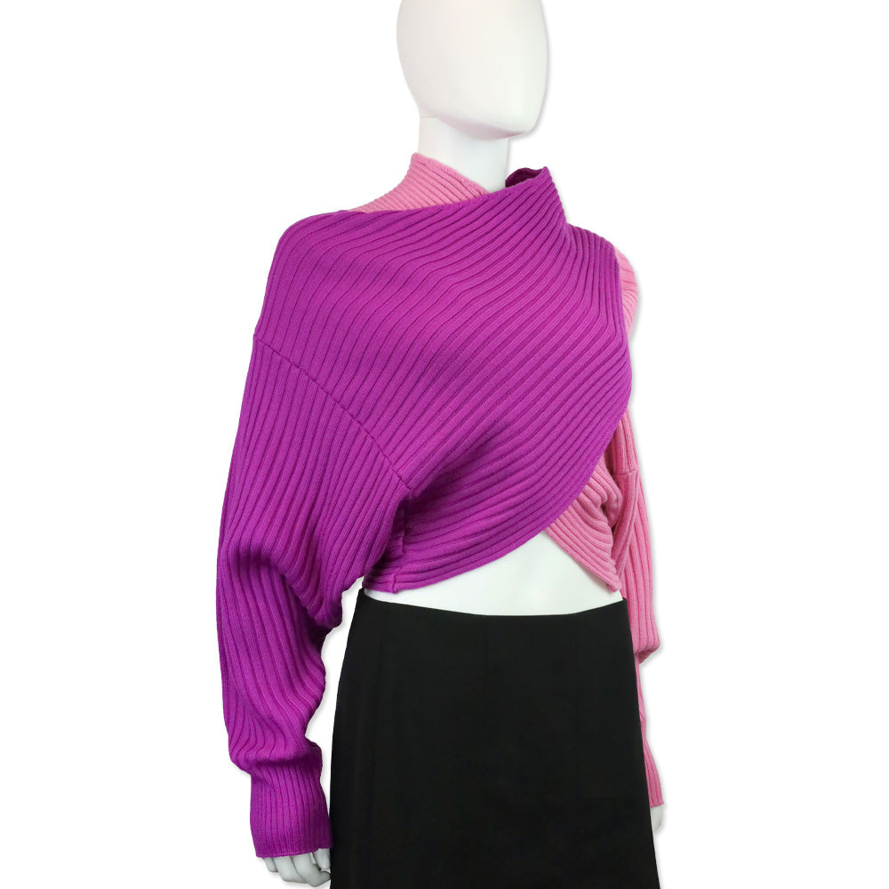 AMUR Pink Fuchsia Wool Rib Knit Milena Cropped Sweater