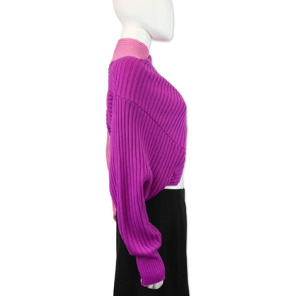 AMUR Pink Fuchsia Wool Rib Knit Milena Cropped Sweater