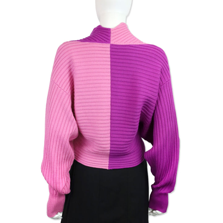 AMUR Pink Fuchsia Wool Rib Knit Milena Cropped Sweater