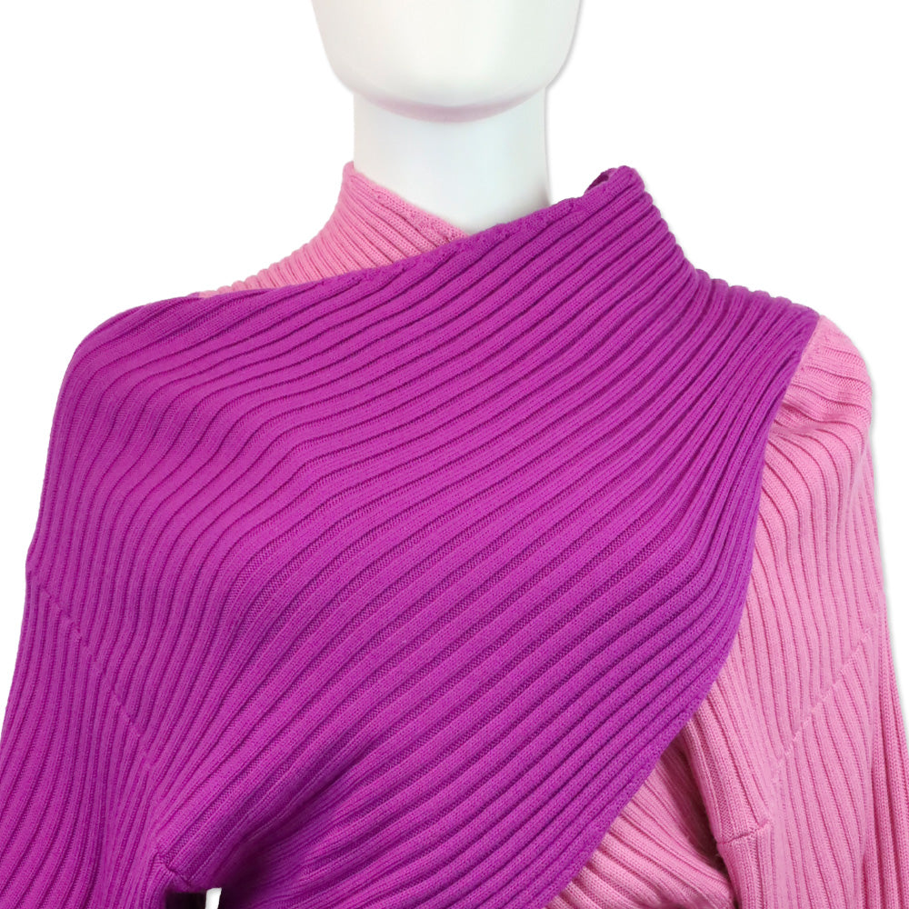 AMUR Pink Fuchsia Wool Rib Knit Milena Cropped Sweater