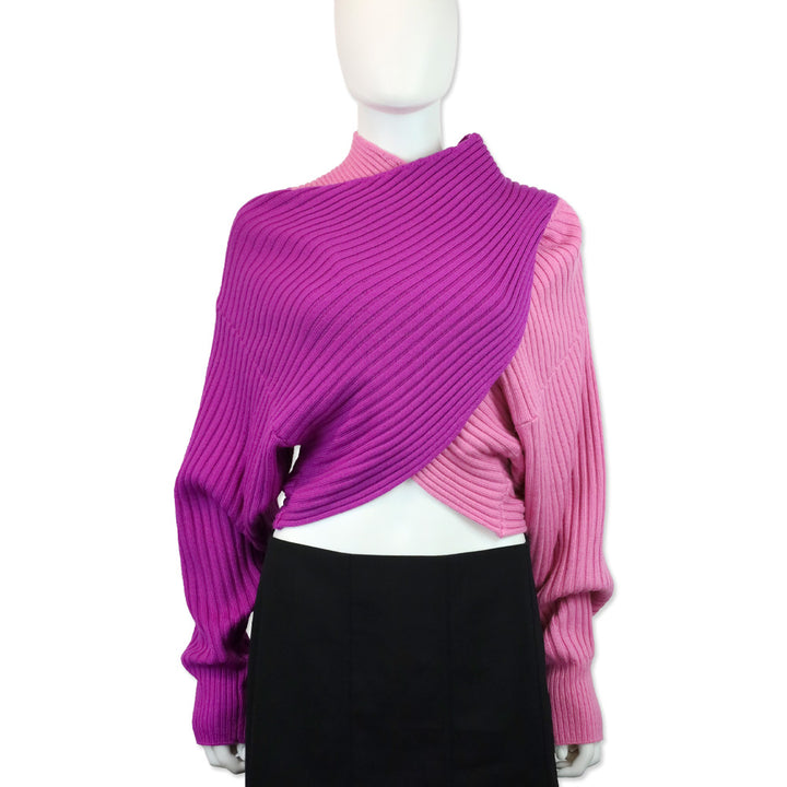 AMUR Pink Fuchsia Wool Rib Knit Milena Cropped Sweater