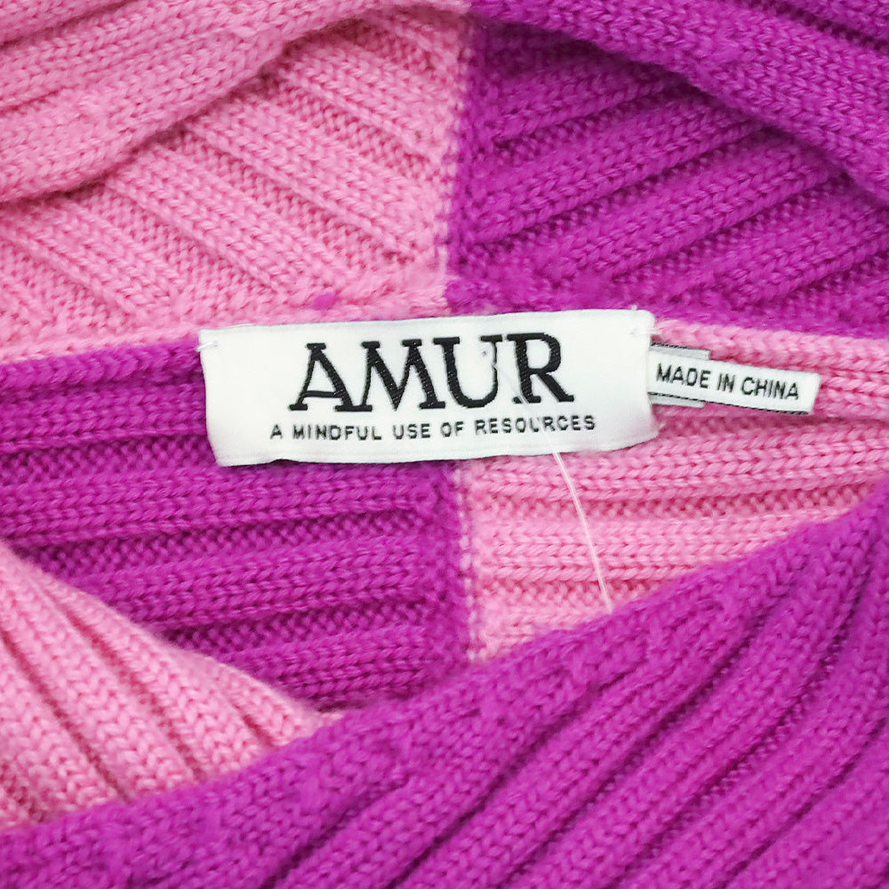 AMUR Pink Fuchsia Wool Rib Knit Milena Cropped Sweater