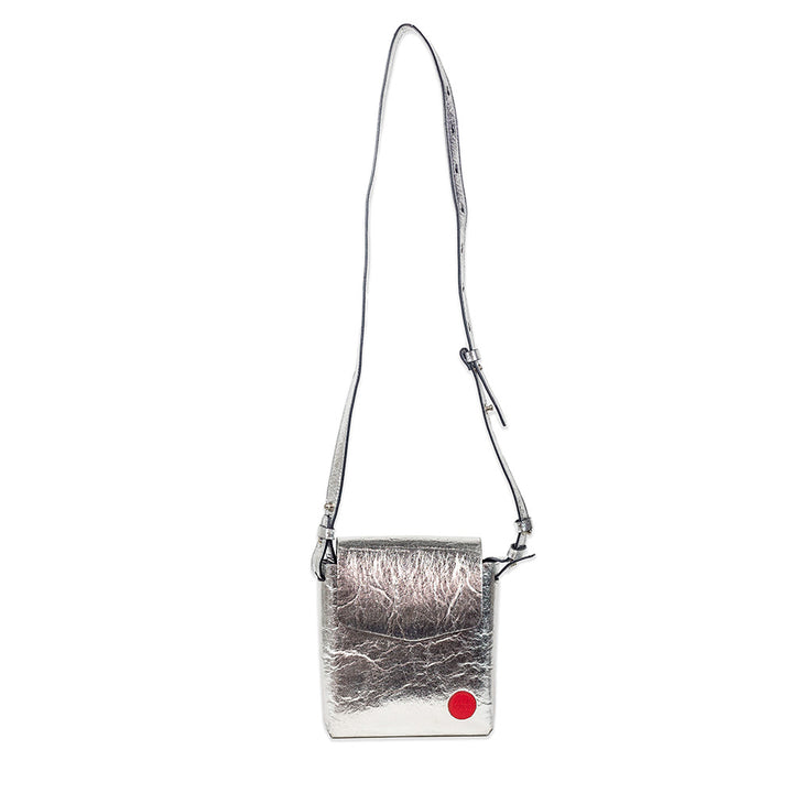 Able Made Metallic Silver Leather Flap Top Crossbody Bag