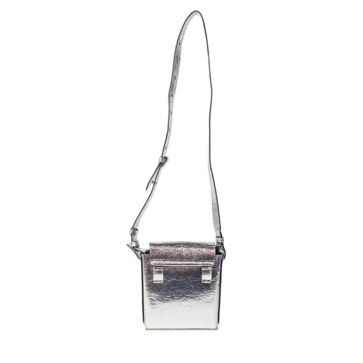 Able Made Metallic Silver Leather Flap Top Crossbody Bag