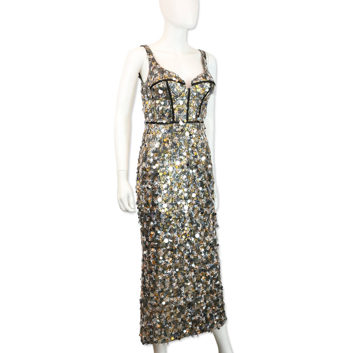 Abyss by Abby Tatiana Gold/Silver Chunky Sequin Sleeveless V Neck Dress