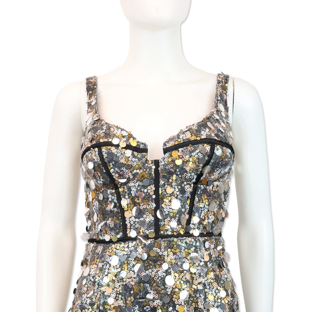 Abyss by Abby Tatiana Gold/Silver Chunky Sequin Sleeveless V Neck Dress