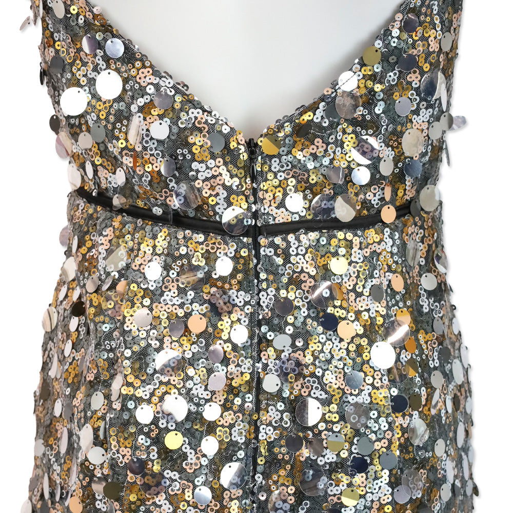 Abyss by Abby Tatiana Gold/Silver Chunky Sequin Sleeveless V Neck Dress