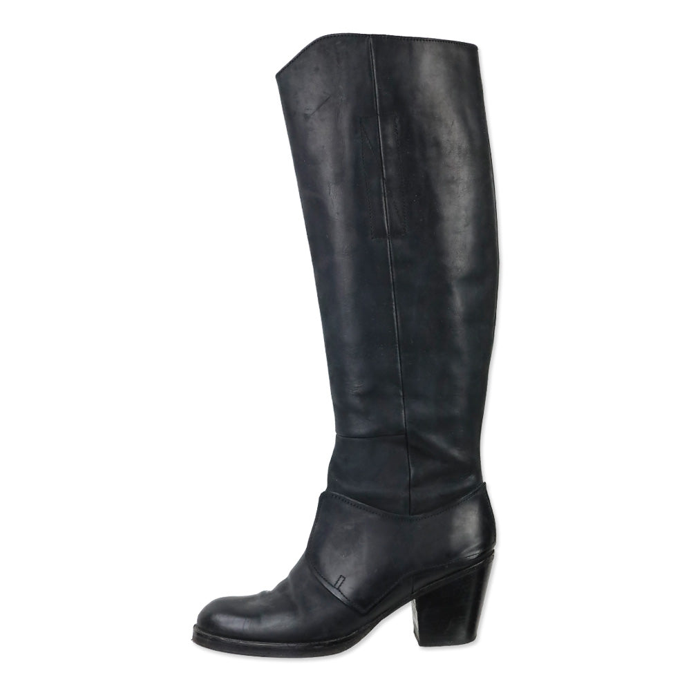Acne Black Distressed Leather Pistol Knee-High Boots
