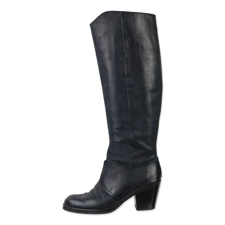 Acne Black Distressed Leather Pistol Knee-High Boots