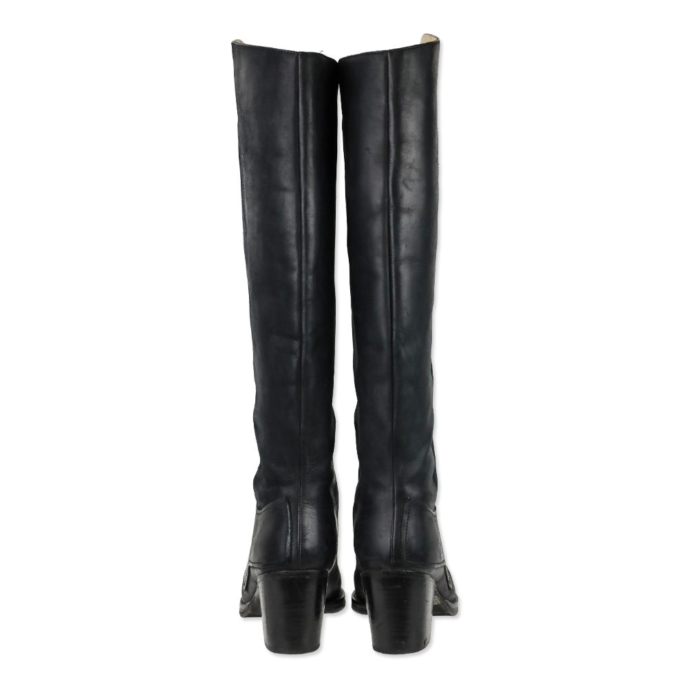 Acne Black Distressed Leather Pistol Knee-High Boots