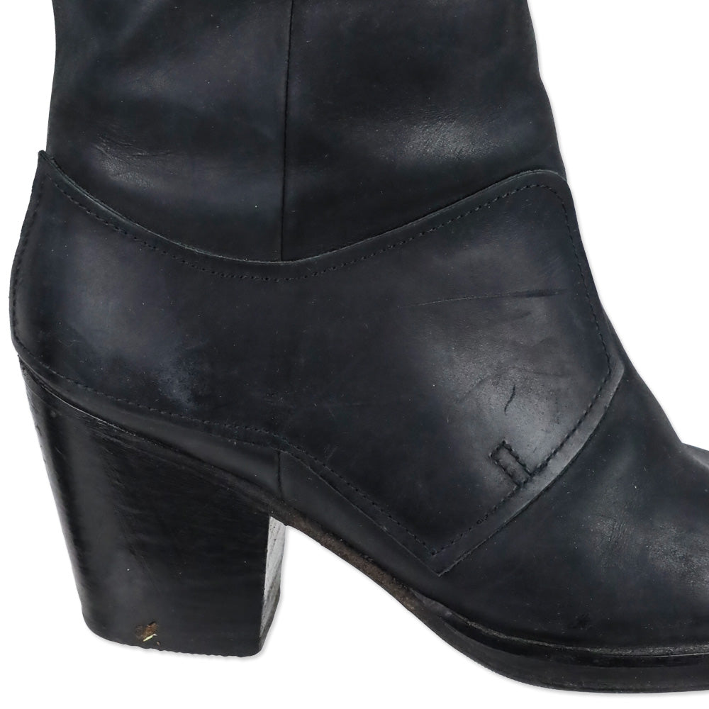 Acne Black Distressed Leather Pistol Knee-High Boots