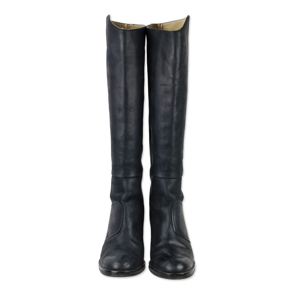Acne Black Distressed Leather Pistol Knee-High Boots