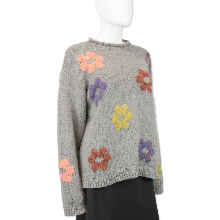 Acne Studios Grey Multi Floral Wool-Blend Knit Sweater